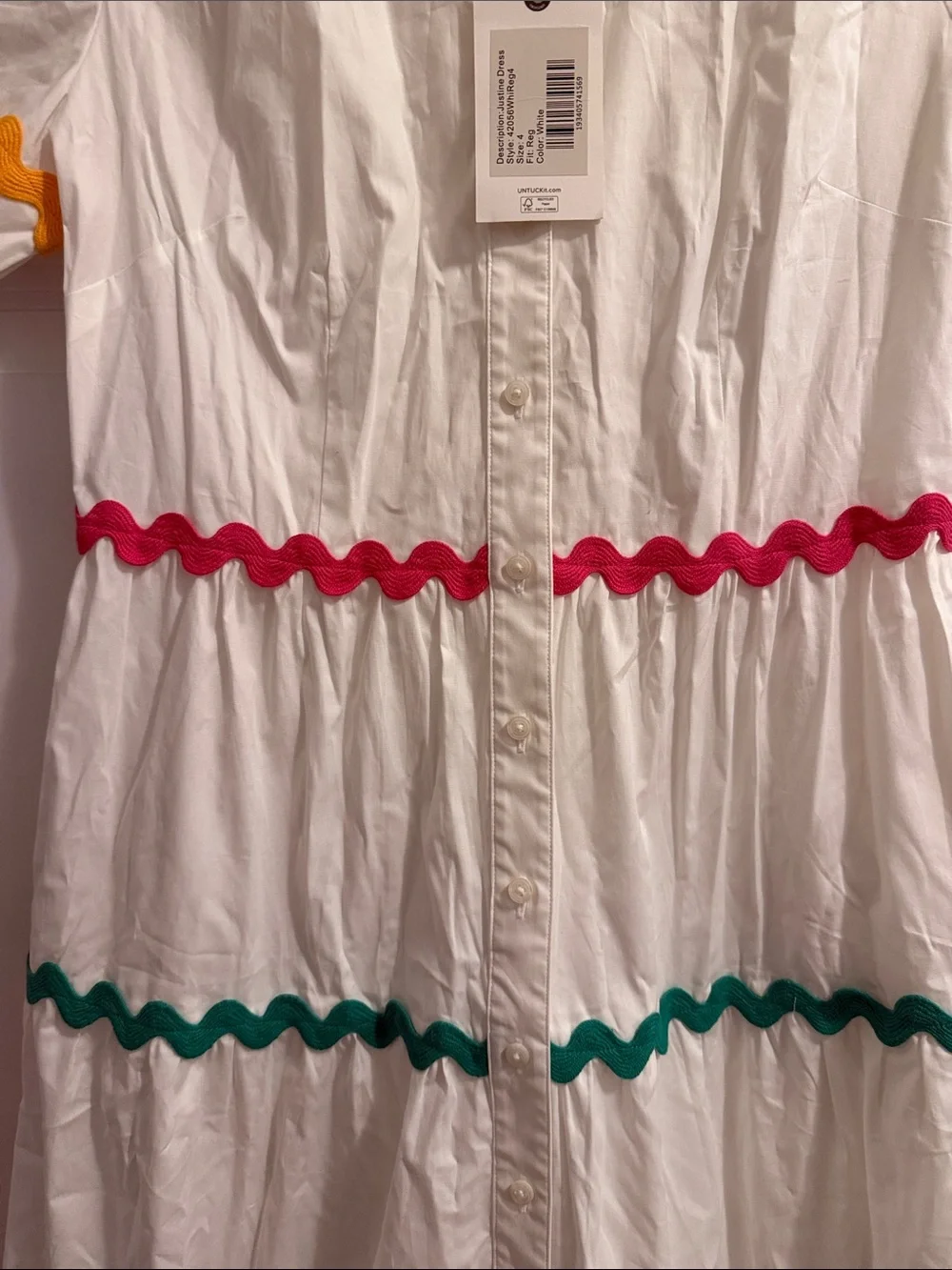 UNTUCKit White Button-Front Dress with Multicolor Ric Rac - Picture 4 of 7